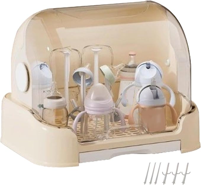 Kid Bottle Storage Box,Kid Bottle Drying Rack with Cover with Lid and Detachable Drain Tray, with 6 Drain Support Racks, for Various Daily Necessities for Kids