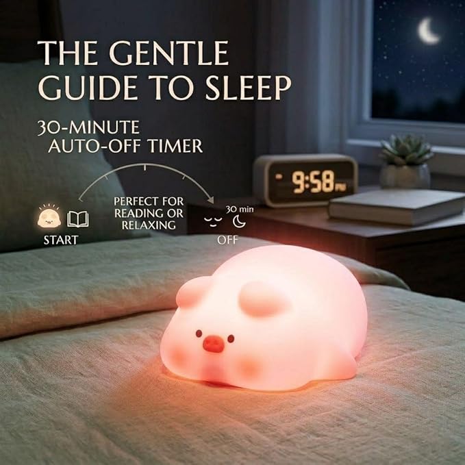 Cute Pig Night Light for Kids,Squishy Silicone Rechargeable Night Light with 3 Brightness Levels,30 Min Timer,Soft Nursery Nightlight Lamp,Cute Lamp for Baby Children Bedroom Decor(Pig Night Lights)
