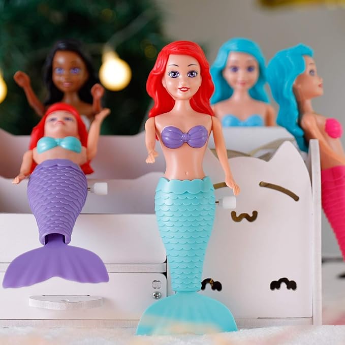 Mermaid Bath Toys for Toddlers Kids Girls - Princess Wind Up Tail Flap Floating Water Bathtub Toys, Swimming Pool Bathing Time Fun (6 Pack)