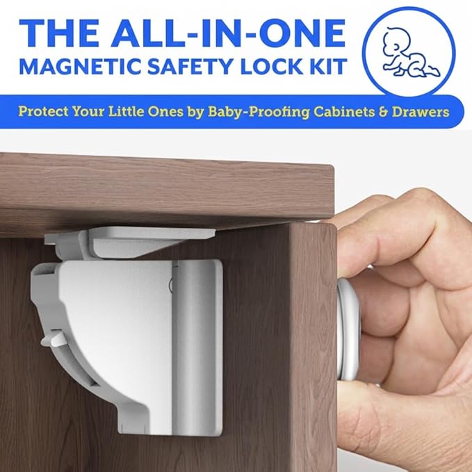 Magnetic Cabinet Locks for Babies (6 Pack Locks with 2 Keys), Eco Baby Baby Proofing Cabinet Locks, Child Locks for Cabinets Drawers Doors, Easy Installation No Tools Required