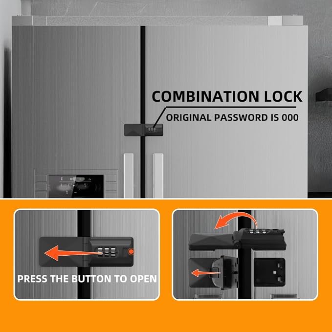 French Door Fridge Child Proof Lock Keyless Password Code Baby Safety Double Door Refrigerator/Freezer Locks for Kids, Adhesive Cabinet Cupboard Lock Easy to Install (1, Black)