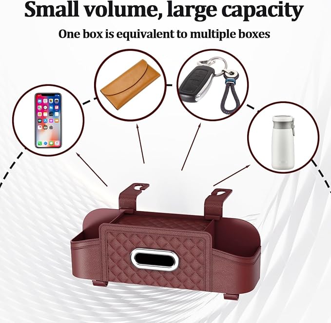 Car Seat Back Organizer, Multifunctional Vehicle Headrest Storage Box with Hooks and Phone Holder, Automotive Backseat Tissue Cup Holder Accessories, Universal for SUV Sedan Truck (Wine Red)