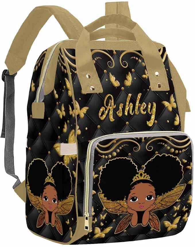 InterestPrint Custom Name Diaper Bag - Princess Butterfly Nursing Backpack Personalized for Women & Men
