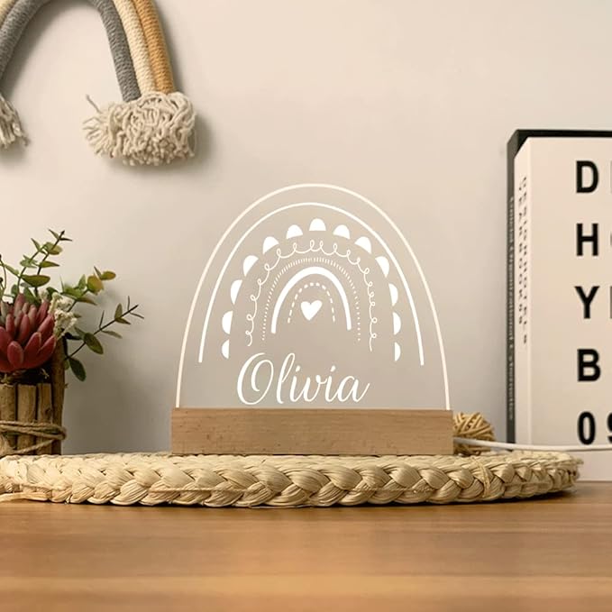 Personalized Name Night Light with Moon, Custom Name Led Lamp for Baby Kids, Brighter Made Customized Night Light Gift for Girl Boys (Rainbow)