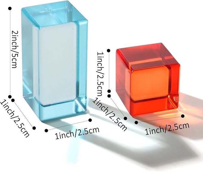 Dinhon 10 Pcs 10 Unique Colors Elongated Acrylic Blocks - 2.5x2.5x5CM Rainbow Gem Rectangular Cubes, Sensory Stacking Toy for Toddlers 1-5, Birthday Gift for Kids