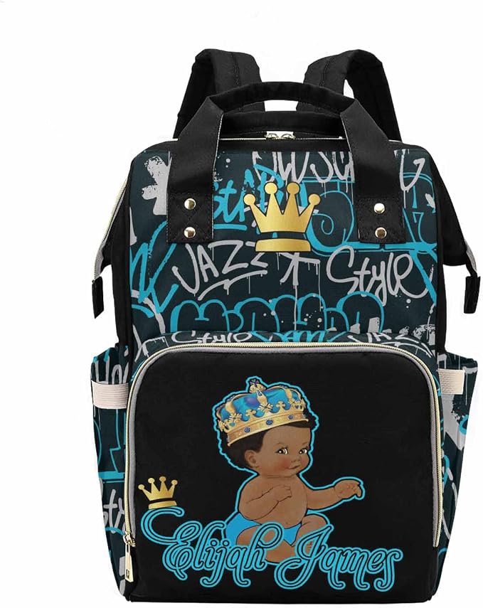 M YESCUSTOM Personalized Graffiti Diaper Backpack with Name Custom Baby Daycare Bag Backpack for Mom Dad Newborn Gift Blue