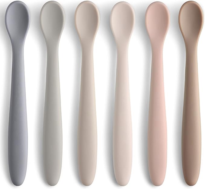 Silicone Baby Feeding Spoons, First Stage Baby Infant Spoons, Soft-Tip Easy on Gums I Training Spoon Self Feeding, Dishwasher & Boil-proof, 6 Pack