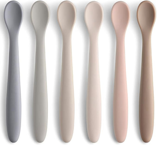 Silicone Baby Feeding Spoons, First Stage Baby Infant Spoons, Soft-Tip Easy on Gums I Training Spoon Self Feeding, Dishwasher & Boil-proof, 6 Pack
