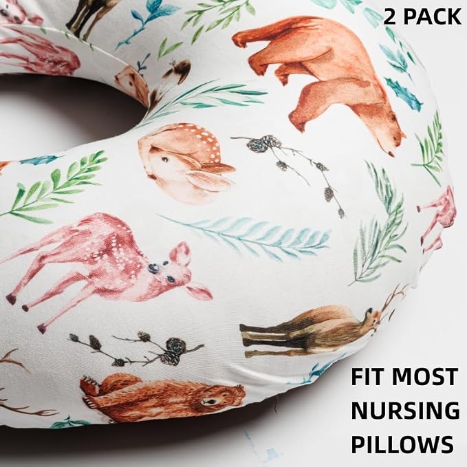2 Pack Nursing Pillow Cover Neutral Stretchy Removable Baby Nursing Covers for Breastfeeding Pillows Soft Breathable Pillow Slipcover for Newborn Baby Boy or Girl (Animal)