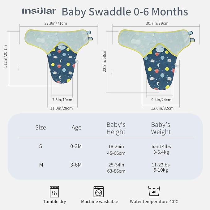 insular Baby Swaddle Wrap, Swaddle Blanket for Newborn and Infant, Adjustable Swaddling Set for Boy and Girl, Soft Cotton Baby Sleep Sack 3 Pack, Space, Small(0-3 Month)