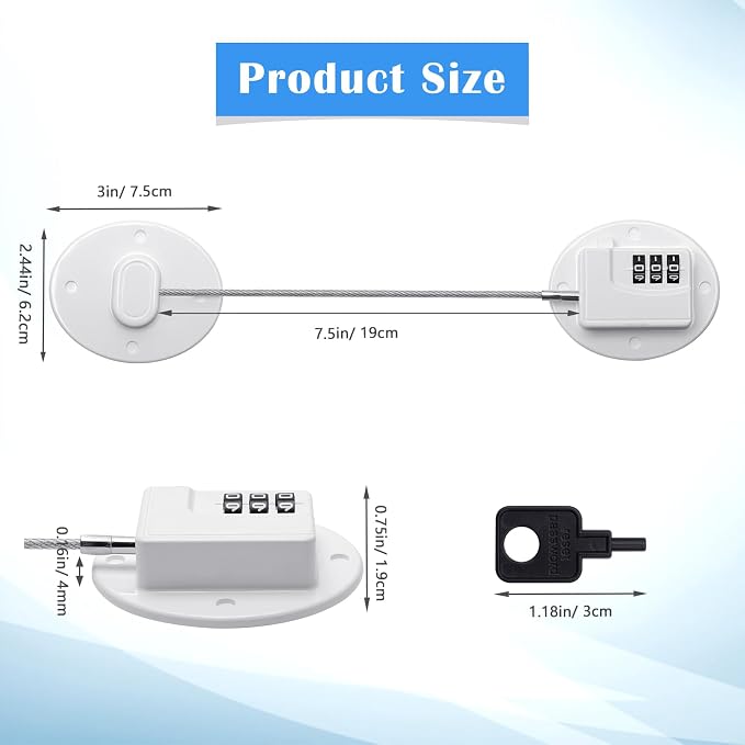 4PCS Refrigerator Locks Combination, Drill-Free Refrigerator Door Lock Fridge Lock with Password, Mini Digital Freezer Door Lock, White