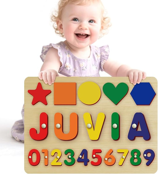 Custom Name Puzzles for Toddlers 1-3 - Name Puzzle for Kids, Personalized Wooden Animal Puzzle, Baby Gifts, Baby Shower, Christmas, Newbaby Gift, Gifts for 1 2 3 Years Old (Circle-number-02)