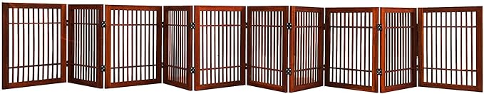 Urnporium Freestanding Wooden Dog Gate Foldable Indoor Pet Gate No Drill Expandable Barrier for Doorways Stairs Hallway Portable Wood Fence for Small Dogs & Puppies (Brown Pet Gate, 10 Panel 24" Tall)