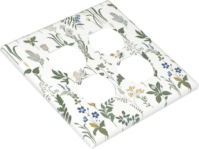 Outlet Covers Floral Green Leaf Plant Flowes 2 Gang Double Duplex Decorative Light Switch Covers Electrical Wallplates Socket Faceplate For Bed Room Farmhouse Decor