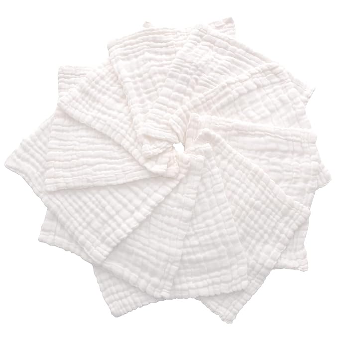 Baby Muslin Washcloths -6 Layer Soft Absorbent Face Towel - Natural Newborn Wipes for Delicate Skin - Baby Registry as Shower