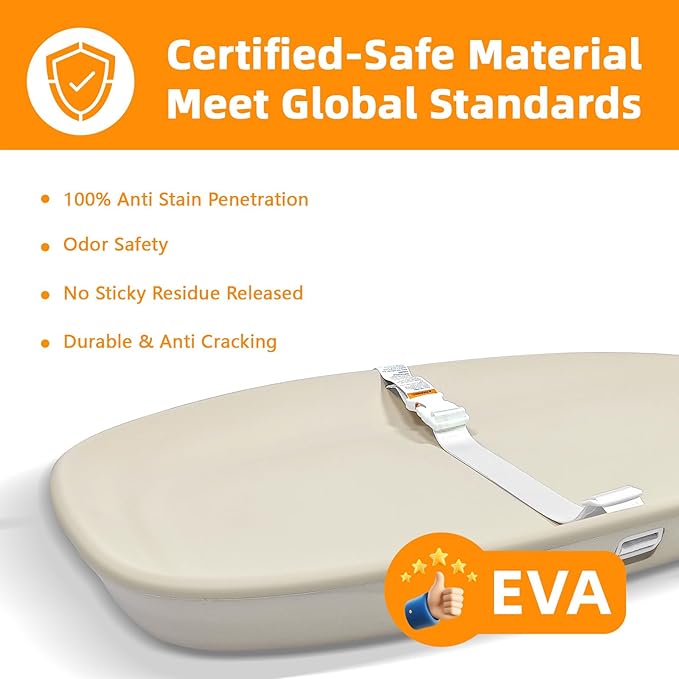 Baby Changing Pad ??Wipe-Clean Surface,Non-Slip Base with Safety Strap,Straight Peanut Contoured with Cushioned EVA Foam,Portable Diaper Changing Pad for Newborn and Toddler,Nursery and Travel, Oat