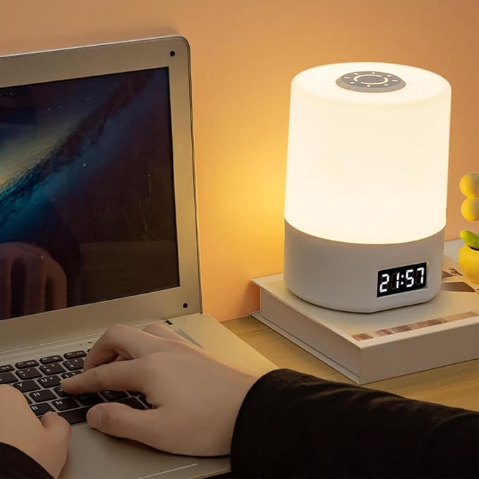 Night Light with Clock, 3 Color 2000mAh Dimmable Rechargeable LED Touch Lamp, Eye-Caring Cordless Bedside Light, Portable Kids Night Light for Bedroom (1, 3.14″ x 4.29″)