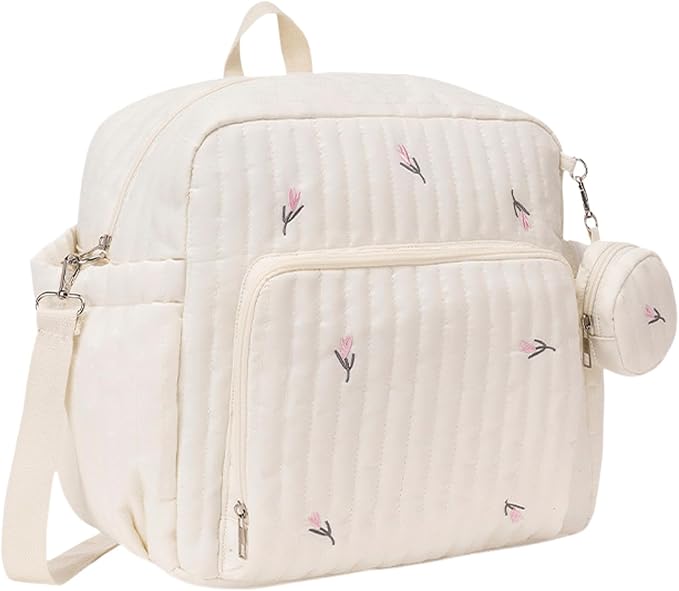 Cute Diaper Bag Pañaleras Para Bebe Baby Small Diaper Bag Backpack Bear Mom Bag with Changing Pad for Mom Dads (Tulip)
