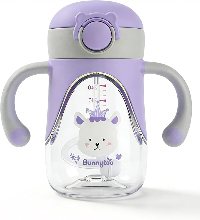 Bunnytoo Baby Sippy Cup with Weighted Straw for Infants 6-12 Months, 8oz Tritan Toddler Drinking Cup with Handles, BPA-Free, Transition Trainer for 1+ Year Old (Purple)