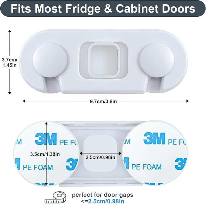 Fridge Lock for Kids, Child Proof Cabinet Locks, Refrigerator Lock with 3M Adhesive, Freezer Locks with Dual-Sided Opening Design, No Drill No Screw, More Security for Baby/Pets (4 Pack)