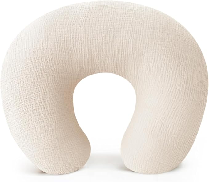 Muslin Nursing Pillow and Positioner, Breastfeeding, Bottle Feeding, Baby Sitting Support with Removable Ultra Soft Minky Cover, Tummy Time Support for Baby Boys and Girls