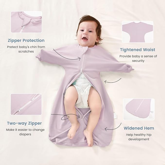 ZIGJOY Shark-Fin Transition Swaddle for Newborn - 0.5 Tog Rayon Made from Bamboo Sleep Sack Baby Swaddle Blanket with 2-Way Zipper, Hemp Grey