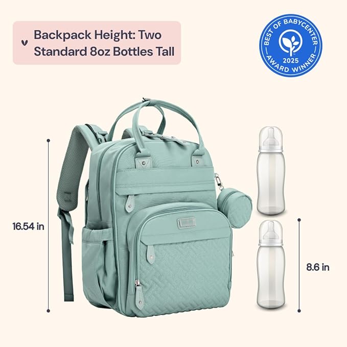 BabbleRoo Diaper Bag Backpack - Baby Essentials Travel Bag - Multi Function Water Resistant Diaper Bag, Travel Essentials Baby Bag with Changing Pad, Stroller Straps & Pacifier Case ??Sage Green