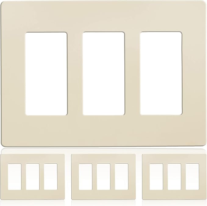 Faith 3-Gang Decorator Screwless Wall Plates Child Safe Outlet Covers, 4.68"H x 2.93" L, Fits GFCI, USB Receptacle, Dimmers, and Lighting Controls, ETL Listed, Ivory, 4-Pack