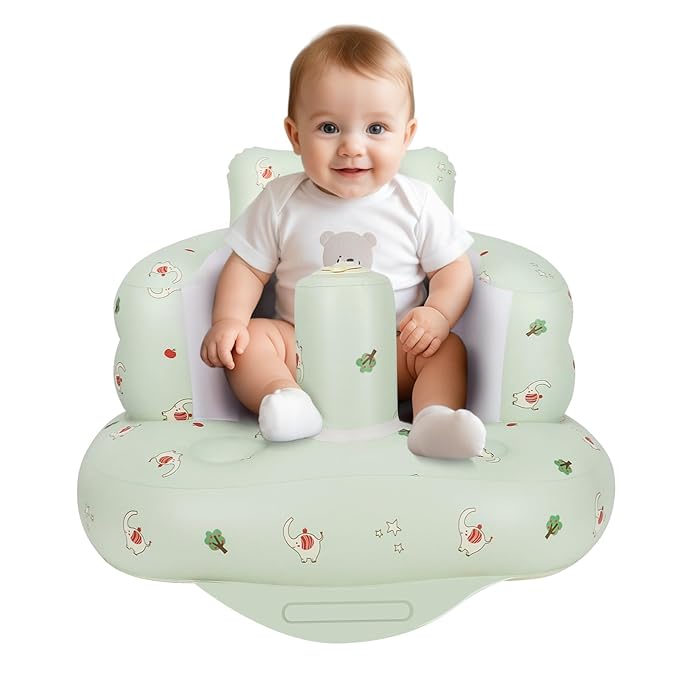 AirSwim Inflatable Baby Seat, Inflatable Baby Chair for Babies 3 Months and Up, Summer Blow Up Chair with Built in Air Pump, Infant Floor Seats for Learning to Sit, Palying, Camping, Elephant