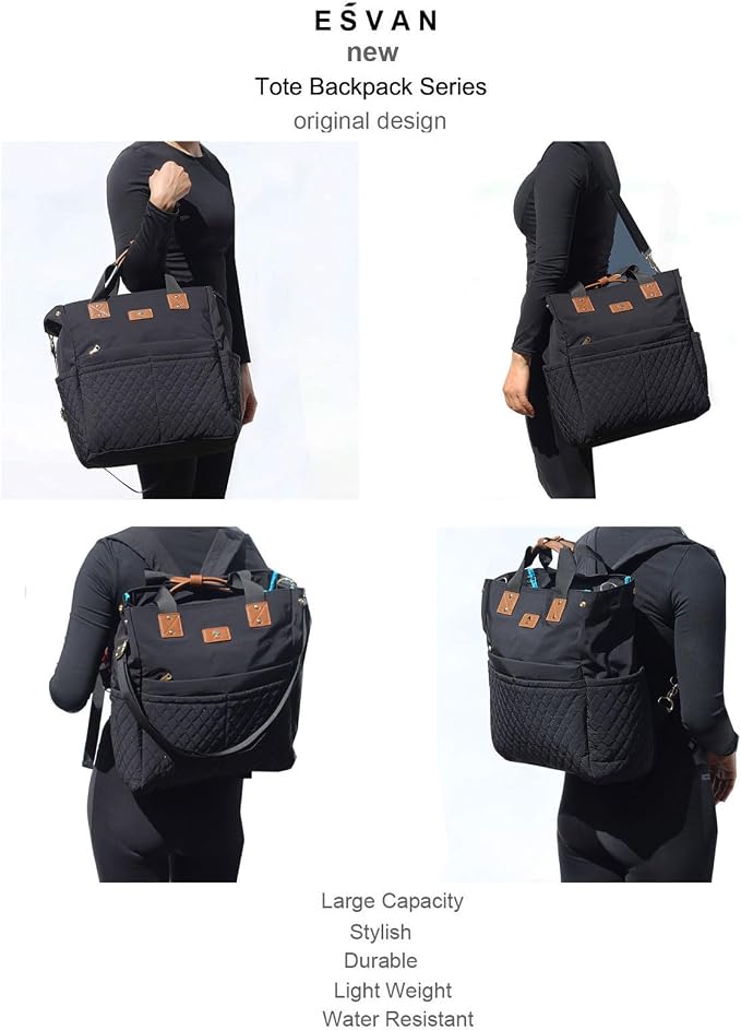 ESVAN Diaper Tote Bag Totepack Backpack Crossbody Bag 3 in 1 for Women Laptop Backpack Multifunctional with Insulated Pockets