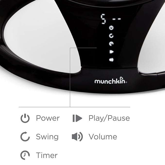 Munchkin Electric Baby Swing, Portable and Lightweight, Bluetooth Enabled Infant Rocker with Natural Sway in 5 Ranges of Motion, Newborn Nursery Essentials, Black/Grey