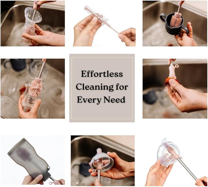 Haakaa Silicone Cleaning Brush Kit ??Household Cleaning Brushes for Bottles and Crevices ??Food-Grade Silicone: Dishwasher Safe (Kit-Mist Blue)