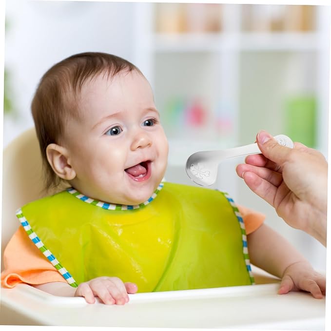 SOLUSTRE 2pcs Stainless Steel Angled Boy Girl Spoon Ergonomic Design for Easy Grasping Smooth Polished Surface Safe for Boy Girl Learning to Self-feed Food-grade Material