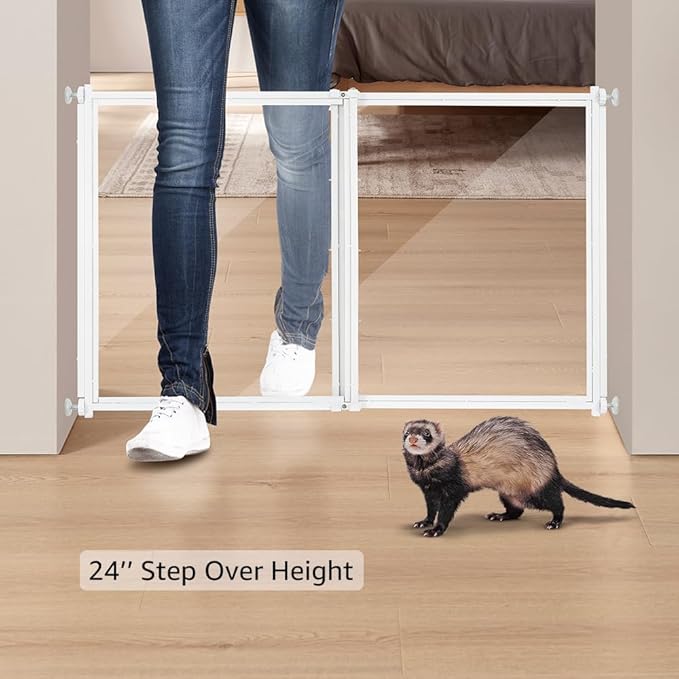 beeNbkks Clear Ferret Gate, Small Pet Barrier for Doorways Hallways Stairs Kitchen, Pressure Mounted Safety Pet Gate for Small Dogs Cats, Fit 22" to 39" Wide Opening, 24" Tall Step Over, Indoor Use