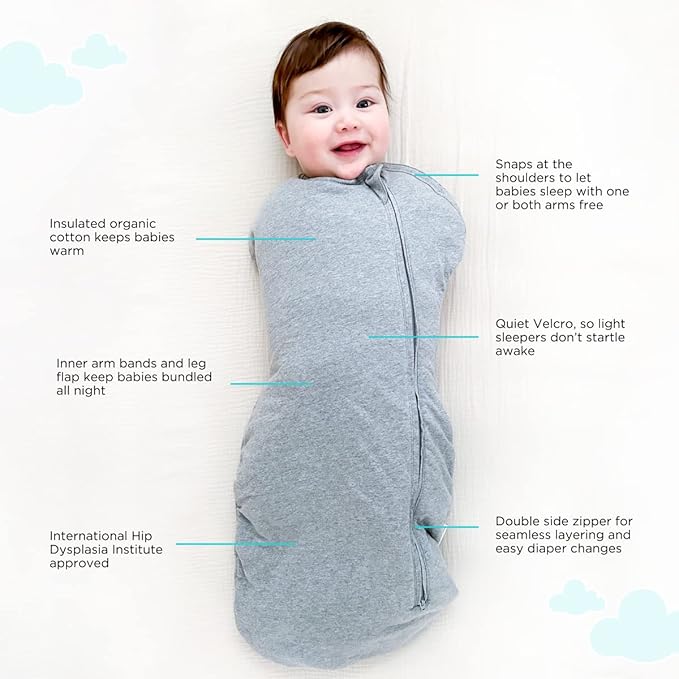 Happiest Baby Sleepea Comforter Swaddle - 100% Organic Cotton Baby Swaddle Blanket - Doctor Designed Promotes Healthy Hip Development (Rose, Small)