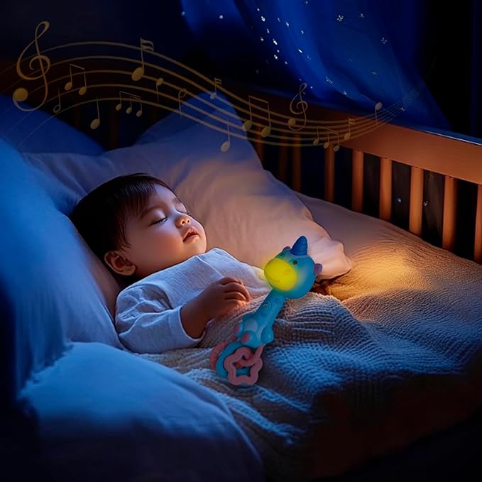 Cute Unicorn Baby Musical Rattle Toy 6-12-18 Months, Light-Up Teether & Sensory Chew Rubber 1st Birthday Gift for 1+ Year Old Boys Girls (Unicorn)