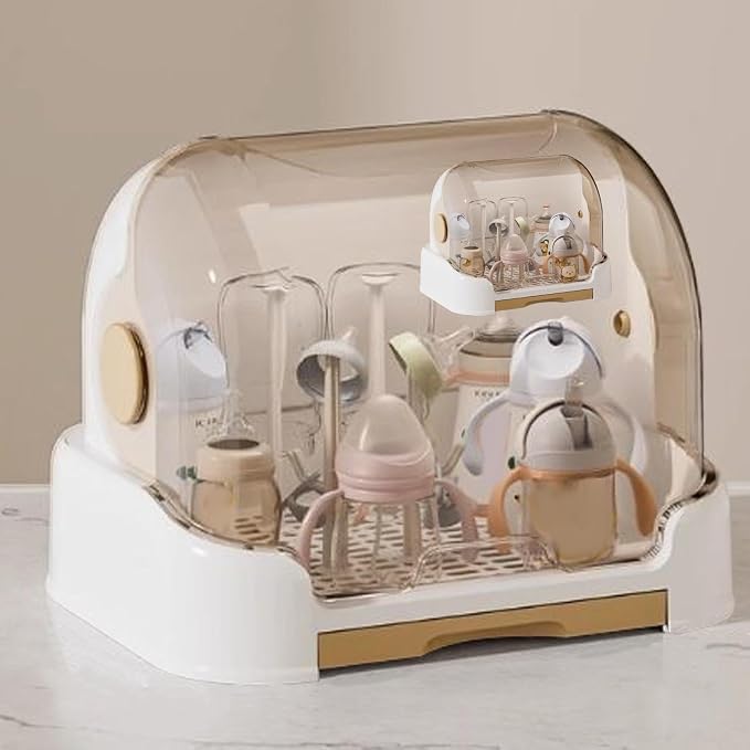 Kid Bottle Storage Box,Kid Bottle Drying Rack with Cover with Lid and Detachable Drain Tray, with 6 Drain Support Racks, for Various Daily Necessities for Kids