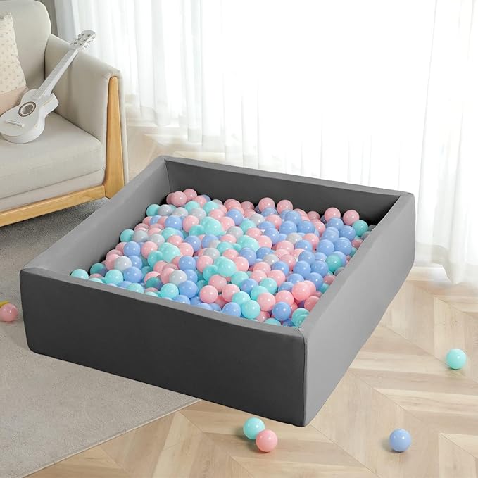 TRENDBOX Extra Large Ball Pit 47.2x47.2x13.8in Memory Foam Pit Soft Pool Soft Equipment for Toddlers Kids - Dark Gray (Balls NOT Included)