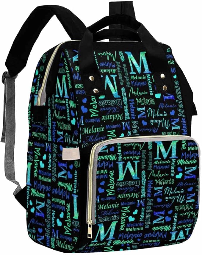Artsadd Custom Name Diaper Bag Mommy Nappy Bags, Personalized Gradient Green Glitter Handbags Large Capacity Multi-Function Nursing Bags for Outdoor Shopping Travel