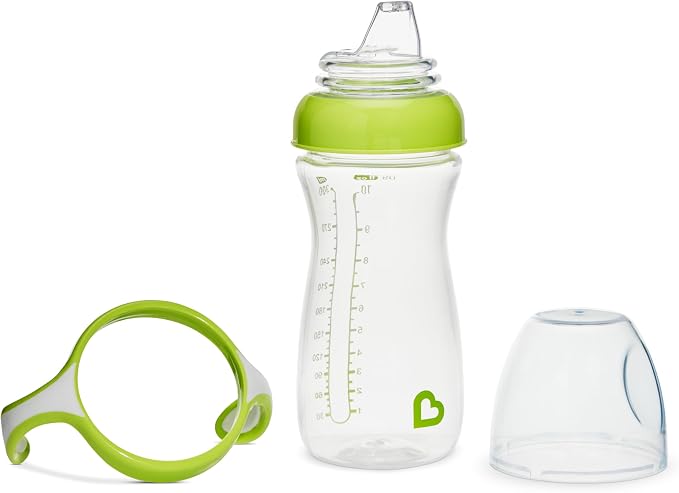Munchkin Gentle Transition Baby Sippy Cup, Baby's First Sippy - Helps Babies & Toddlers Transitioning from Bottles to Cups, Spill Proof, 9 Months & Up, 10 Ounce, Green (Pack of 2)