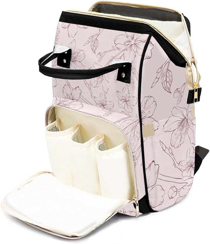 Custom Diaper Bag with Name Personalized Multifunctional Mommy Backpack for Shoulders Outdoor Backpack for Newborn Baby Thermal Pockets Nursing Bags （Flower）