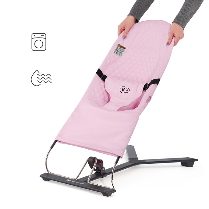 Kinderkraft Mimi Portable Baby Bouncer, Safe and Ergonomic Bouncer Seat with Spine Support and an Additional Play Bar for Babies 0-6 Months, Pink