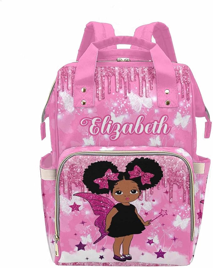 M YESCUSTOM Custom Name Mommy Backpack Personalized Butterfly Diaper Bag Customized Casual Daypack Bag Unisex Travel for Mom Dad Pink