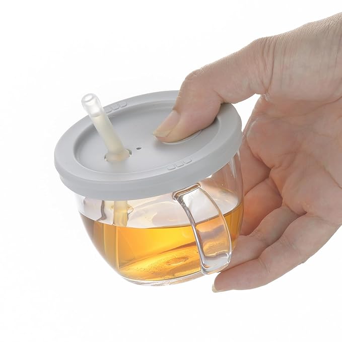 Push Flow Training Sippy Cup with Silicone Straw and Handles, 5 oz, for baby 6 month+ Light Gray