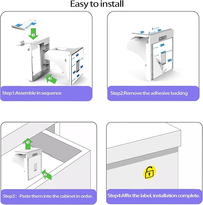 Magnetic Child Locks for cabinets (12 Locks + 3 Keys) - Child Safety Drawer Locks, Suitable for Kitchens Cabinets、Drawer and Storage cabinets - no Drilling Required, Adhesive Installation.