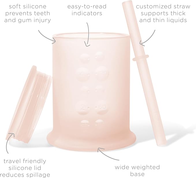 Olababy Silicone Training Cup with Straw Lid | Babies Water Drinking Cup | 6+ Mo Infant To 12-18 Months Toddler | Sippy Cup For Kids & Smoothie Cup | Baby Led Weaning (Coral, 5 oz)