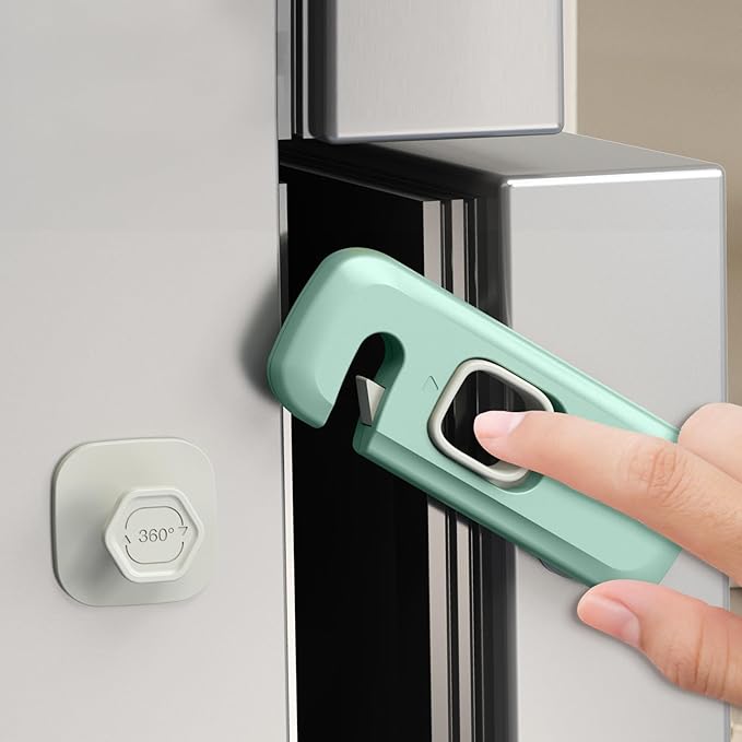 5 Pack Child Proof Refrigerator Lock, QYESWHSR Fridge Locks for Kids with Sticky Adhesive Pads, Child Safety Locks for Doors, RV Refrigerator, Oven Lock Child Safety Baby Cabinet Locks - Green Updated