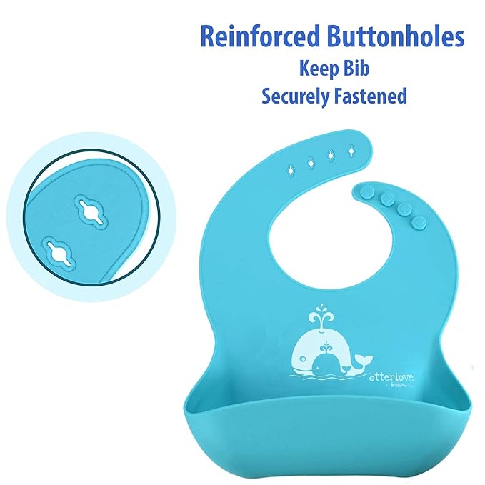 otterlove Silicone Bib ??100% Pure Platinum LFGB Baby Bibs ??No Fillers ??BPA and Phthalate Free (2 Bib Pack Blue Whales & Green Otters)