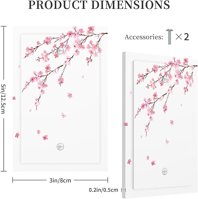 Watercolor Cherry Blossoms Flowers Pink Floral Light Switch Cover Plate 1 Gang No Device Blank Electrical Wall Plates Faceplate Decorative Switch Plate Covers for Bedroom Living Room Decor