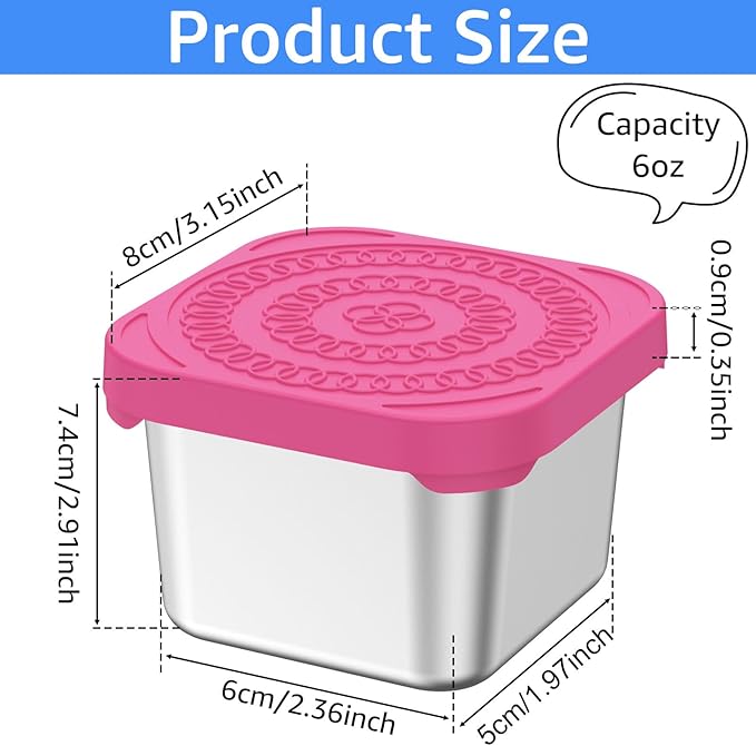 3Pack Stainless Steel Snack Containers 6oz Snack Box Container Leakproof Stainless Steel Snack Cups with Silicone Lids Portable Snack Containers Stackable Freezer Dishwasher Safe for Daycare School